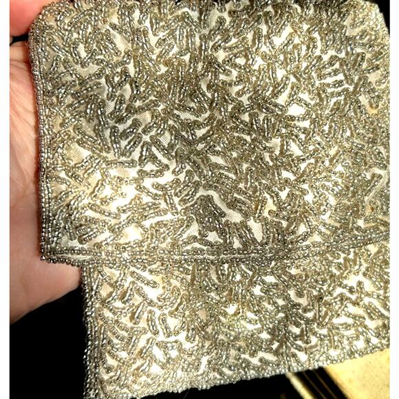VTG Silver Beaded Tiny Purse Formal Bag Prom Dance Formal Wedding Guest 40s 50s - Picture 11 of 11